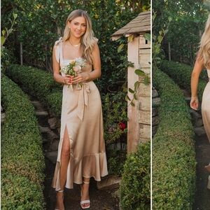 Show Me Your Mumu Claire Midi Dress Champagne Luxe Satin